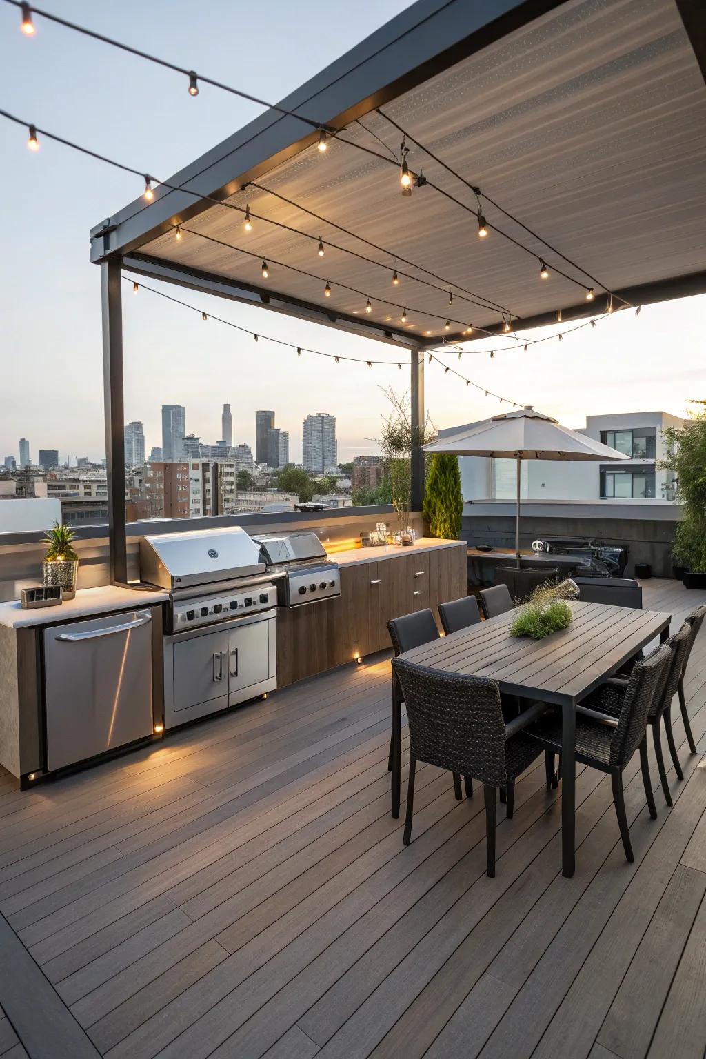 A gourmet outdoor kitchen perfect for rooftop culinary adventures.