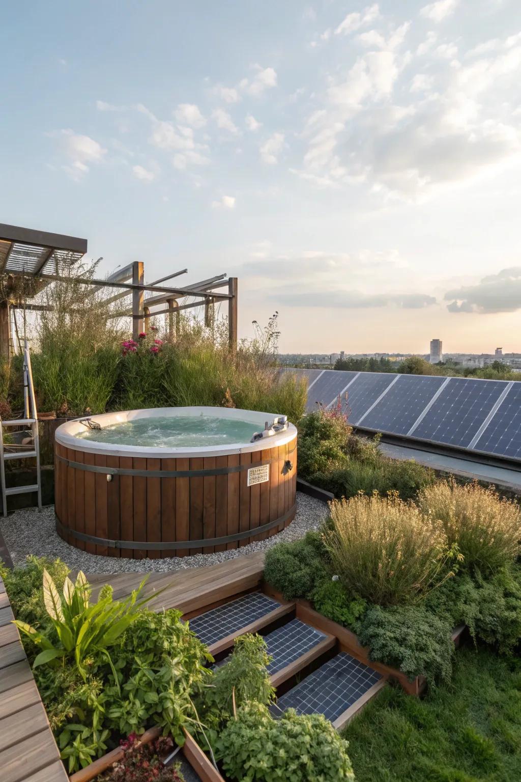 Relax with peace of mind in a sustainable rooftop jacuzzi.