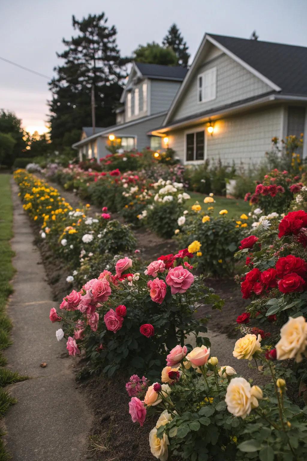 Create harmony with color-coded rose rows.