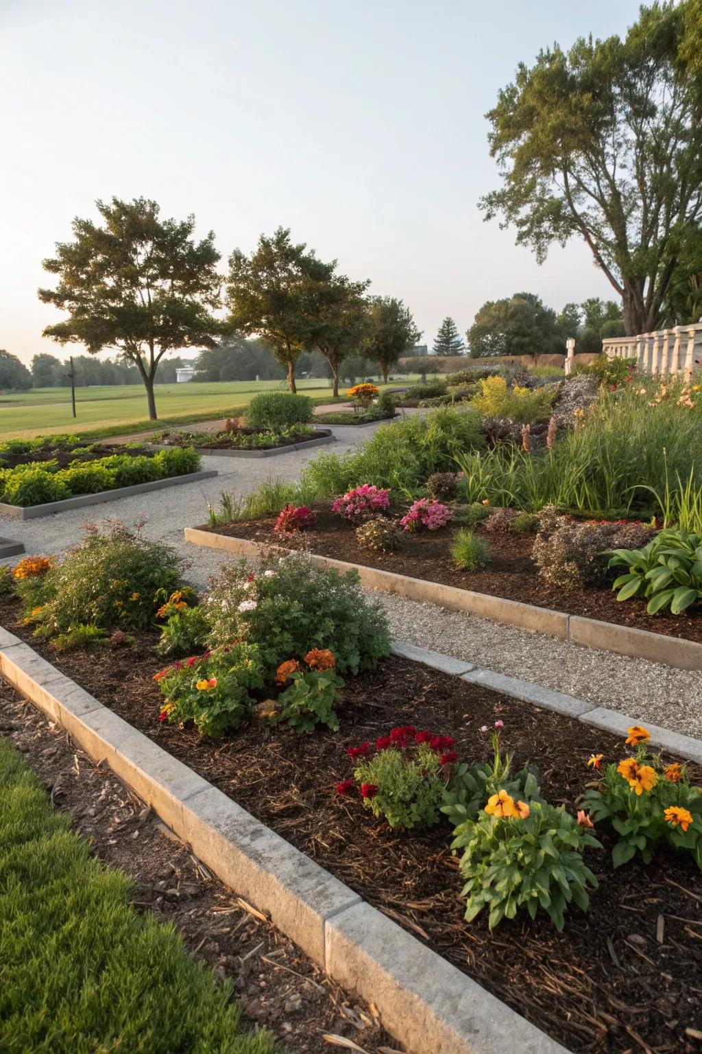 Clean and defined garden borders with the help of rubber mulch.