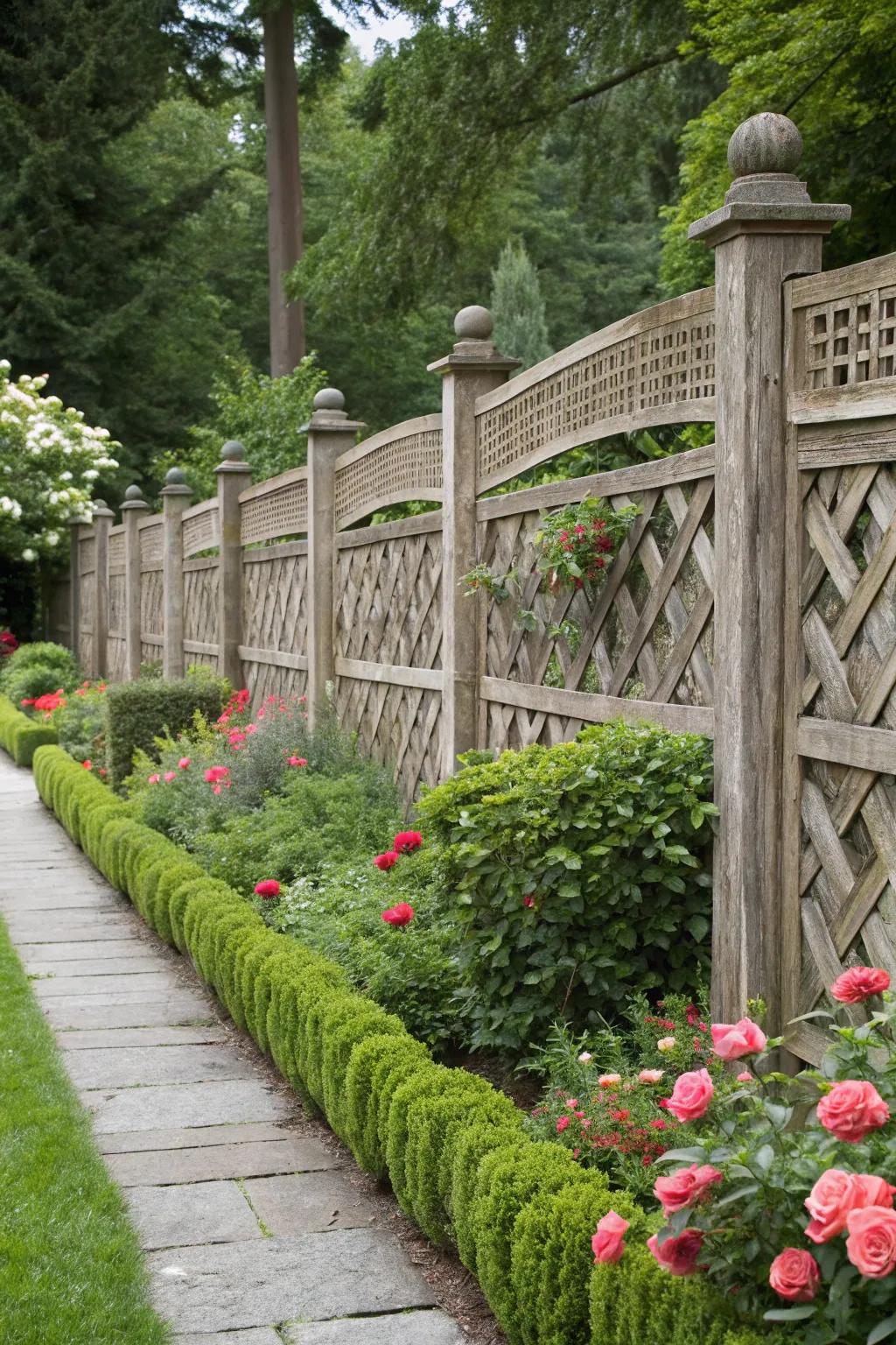 An artistic basket weave cedar fence making a statement.