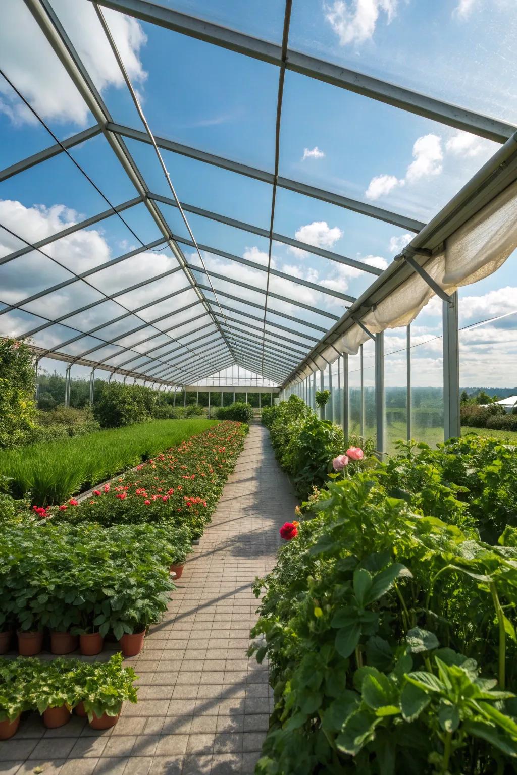 A convertible roof allows this greenhouse to adapt to the weather.