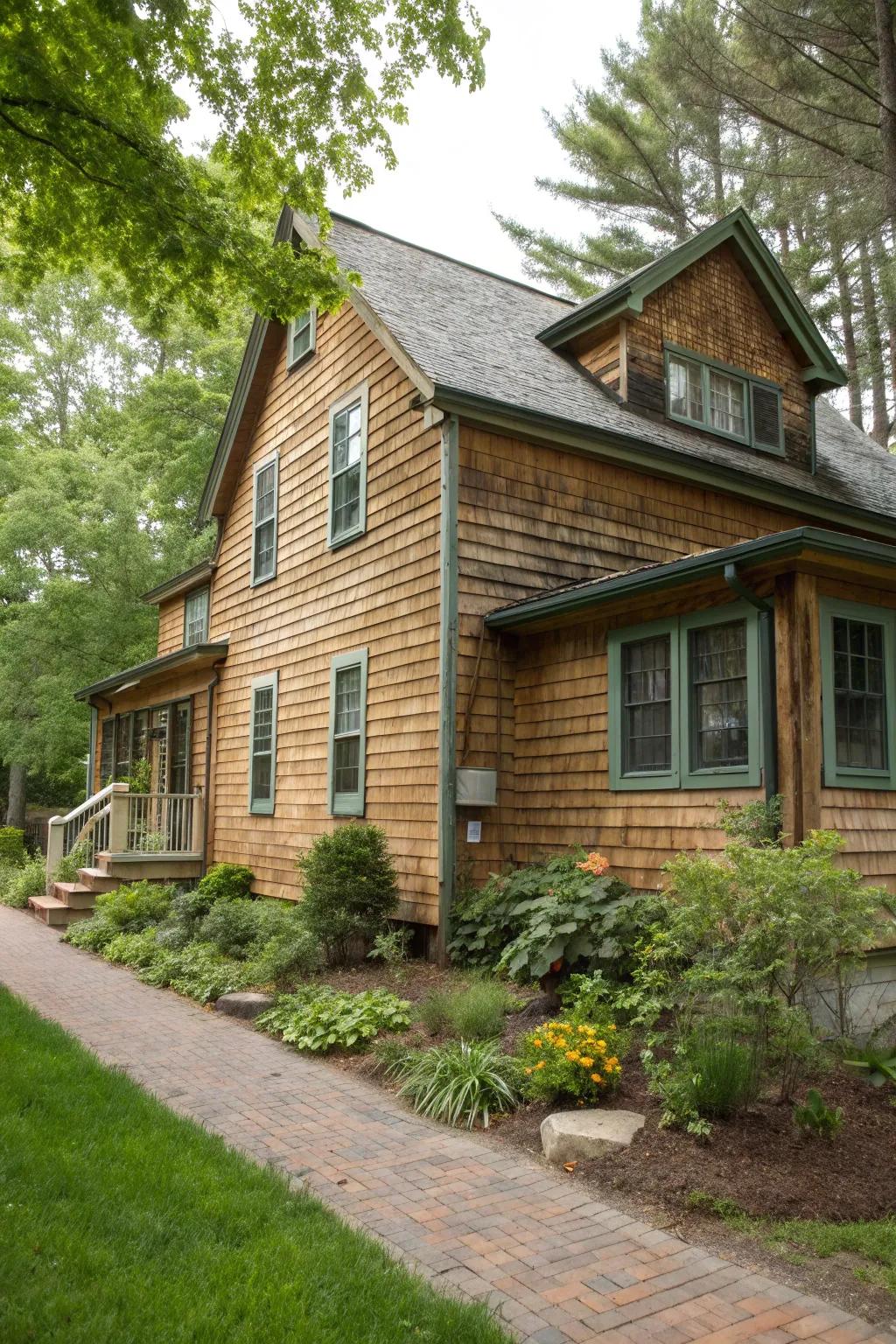 Vinyl siding offers a rustic look with minimal maintenance.