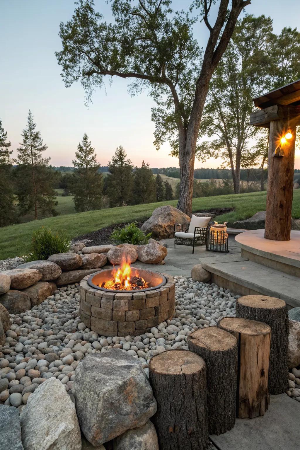 Rustic fire pits are perfect for cozy gatherings.