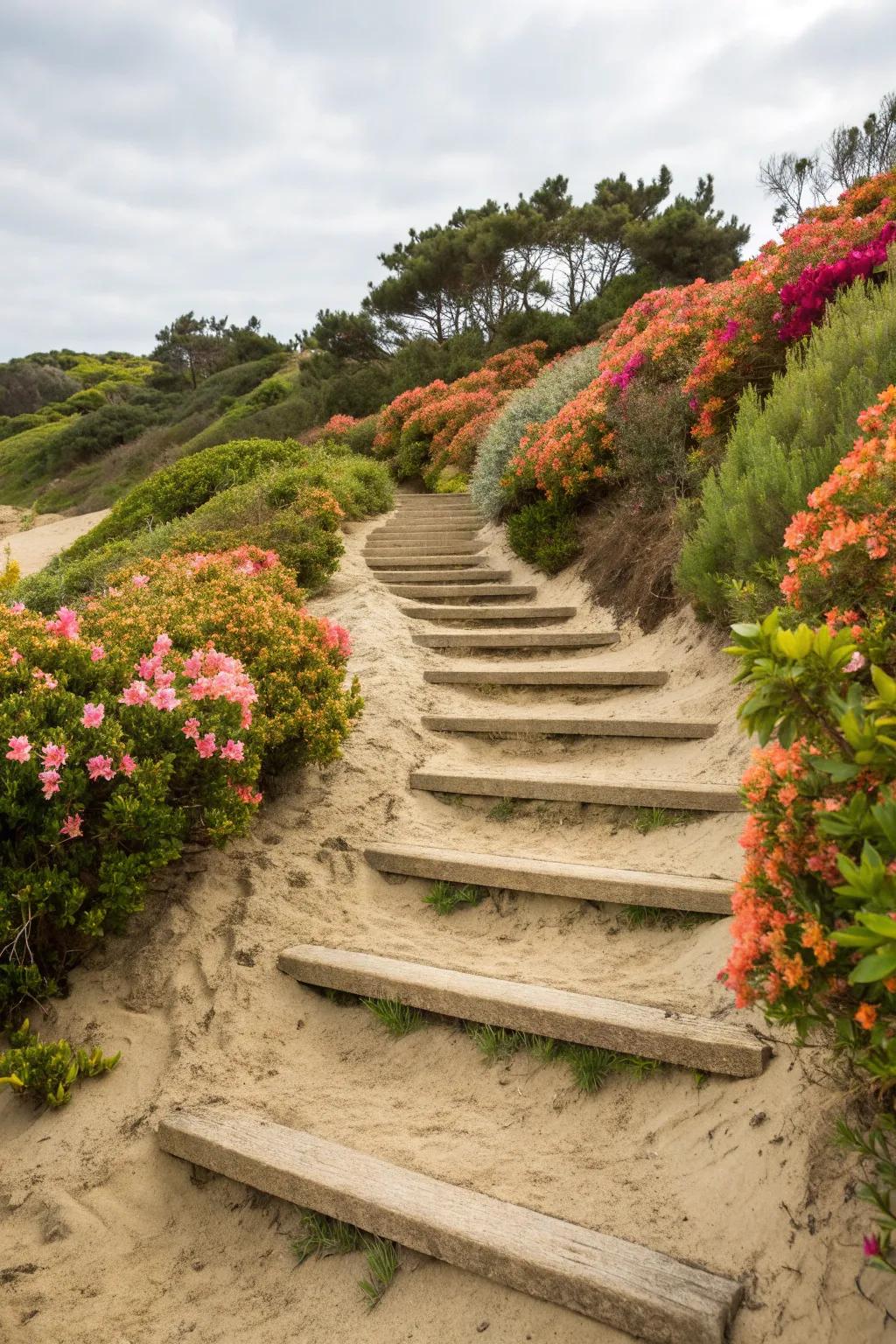 Multi-level sand path for dynamic garden landscapes.