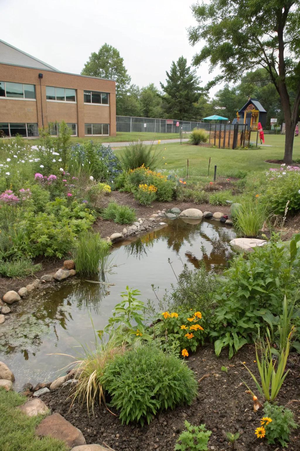 A rain garden harmonizing functionality with natural beauty.