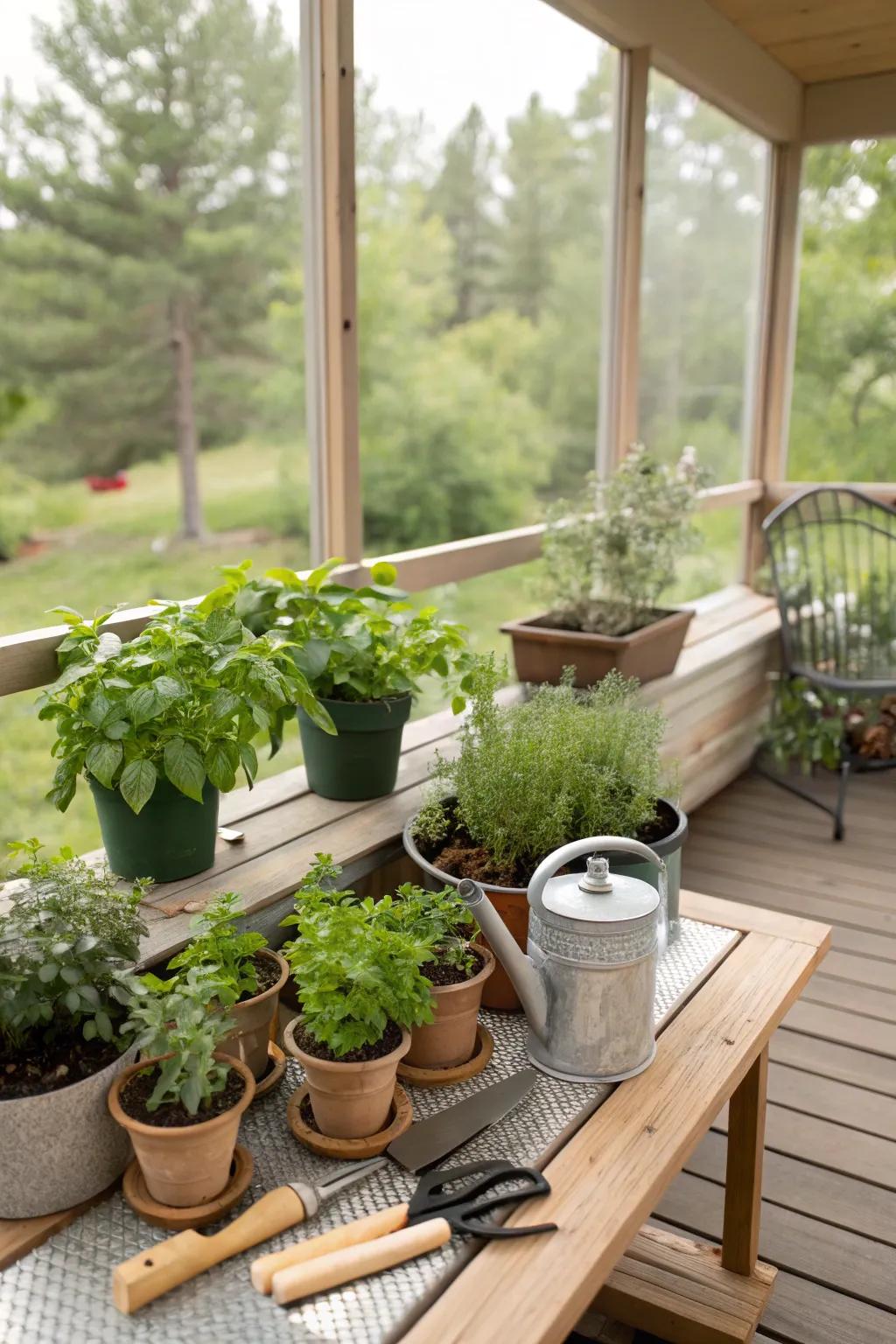 A practical and fresh herb garden corner.
