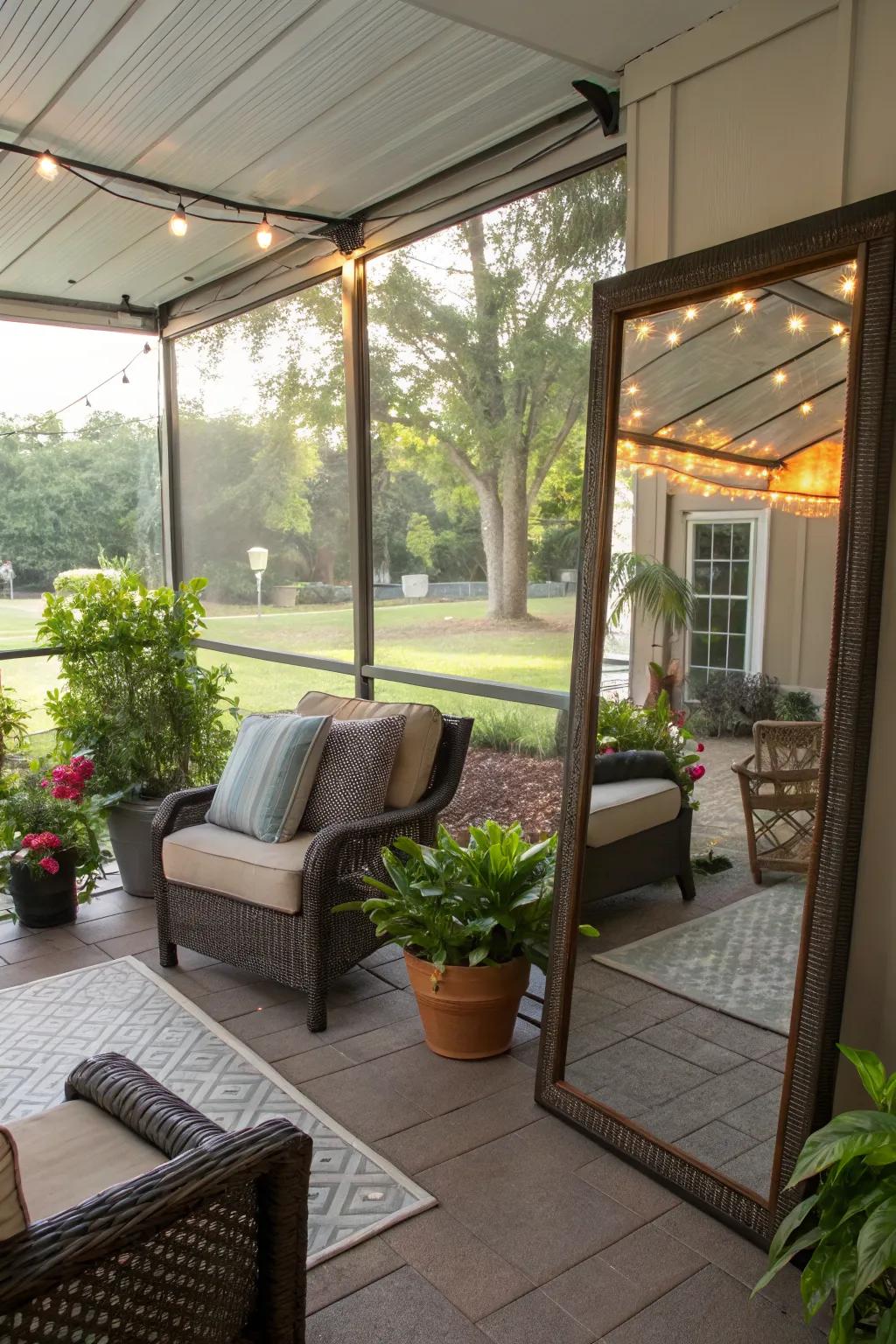 Mirrors reflect light and enhance the spaciousness of your patio.