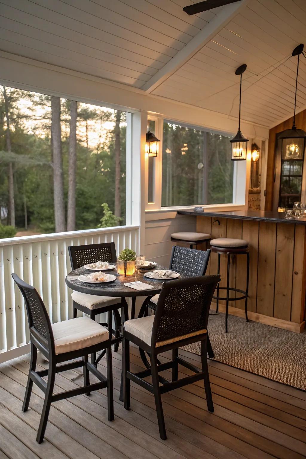 Dine al fresco in your cozy porch dining area.