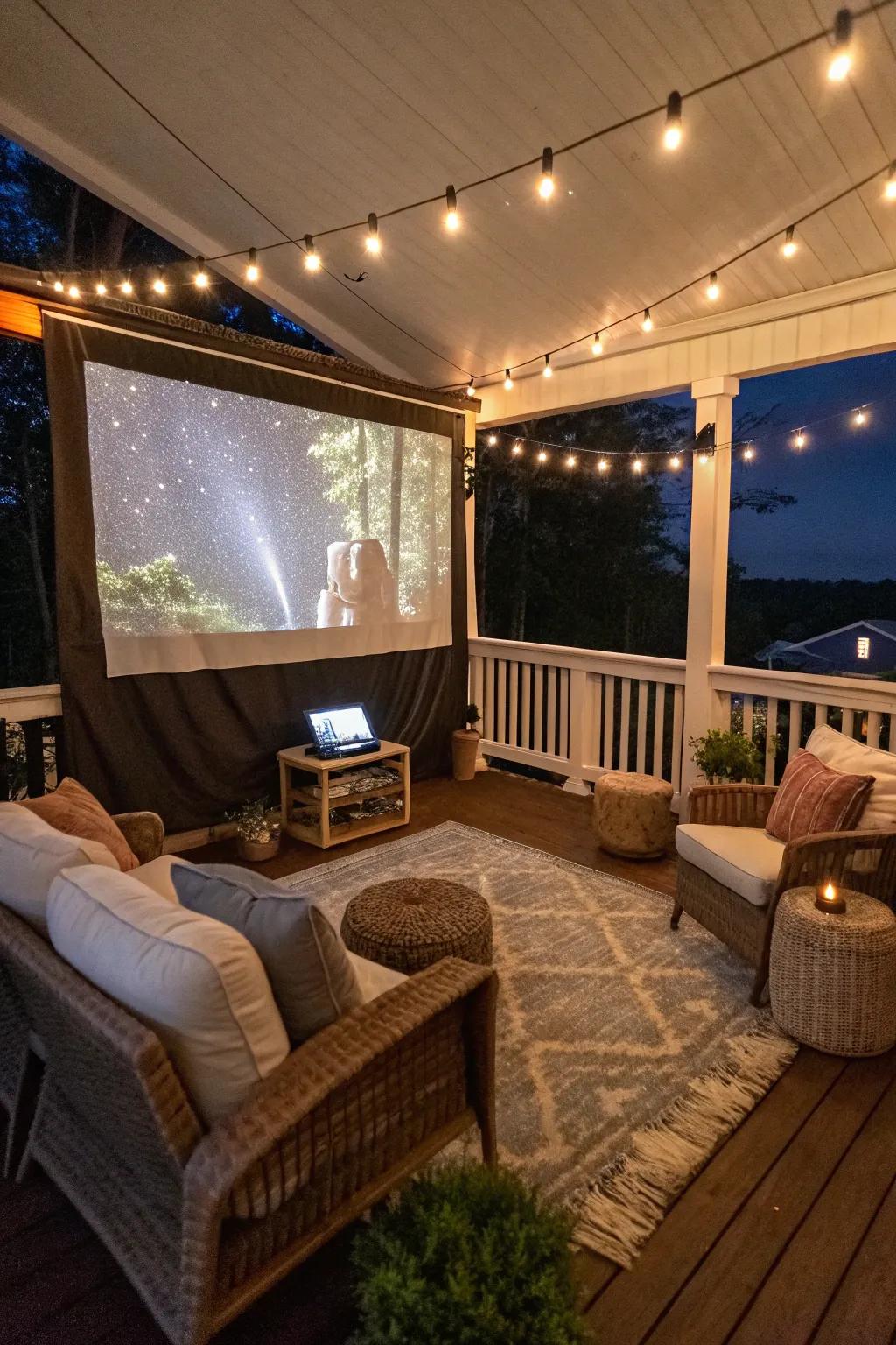 Create a cinematic experience with an outdoor projector.