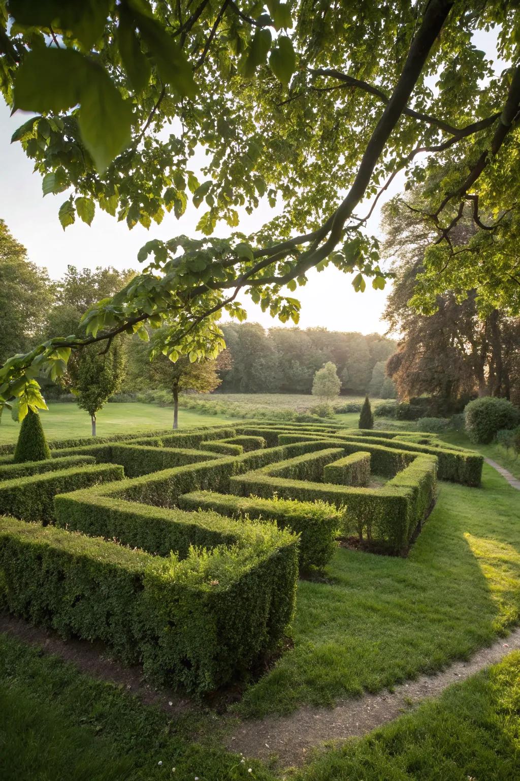 A garden maze offers mystery and adventure.