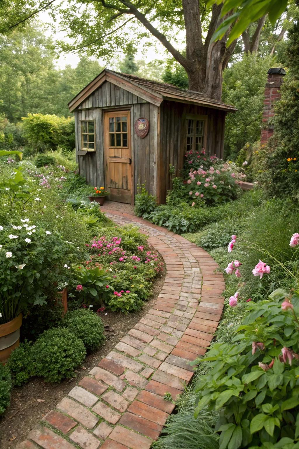 Eco-friendly materials add character and sustainability to your she shed landscape.