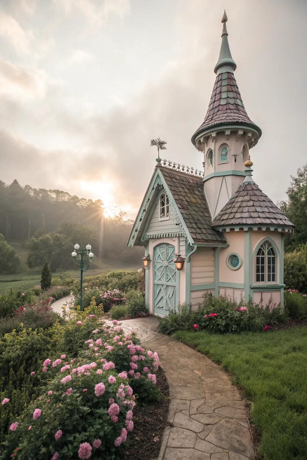 Fairytale inspiration adds a magical touch to your garden shed.
