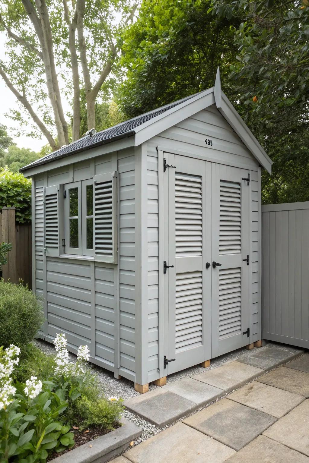 Monochrome shutters offer subtle sophistication.