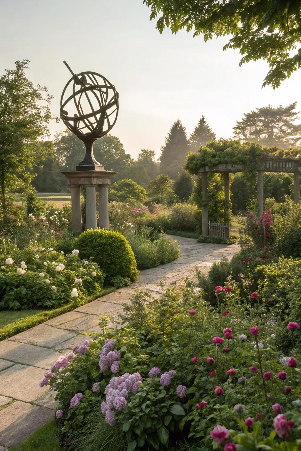Outdoor art adds character and a focal point to a side garden.