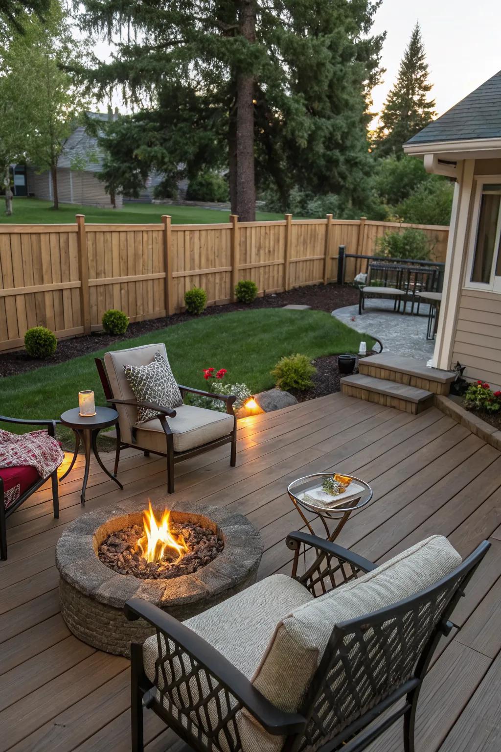 Fire pits bring warmth and a cozy gathering spot to your deck.