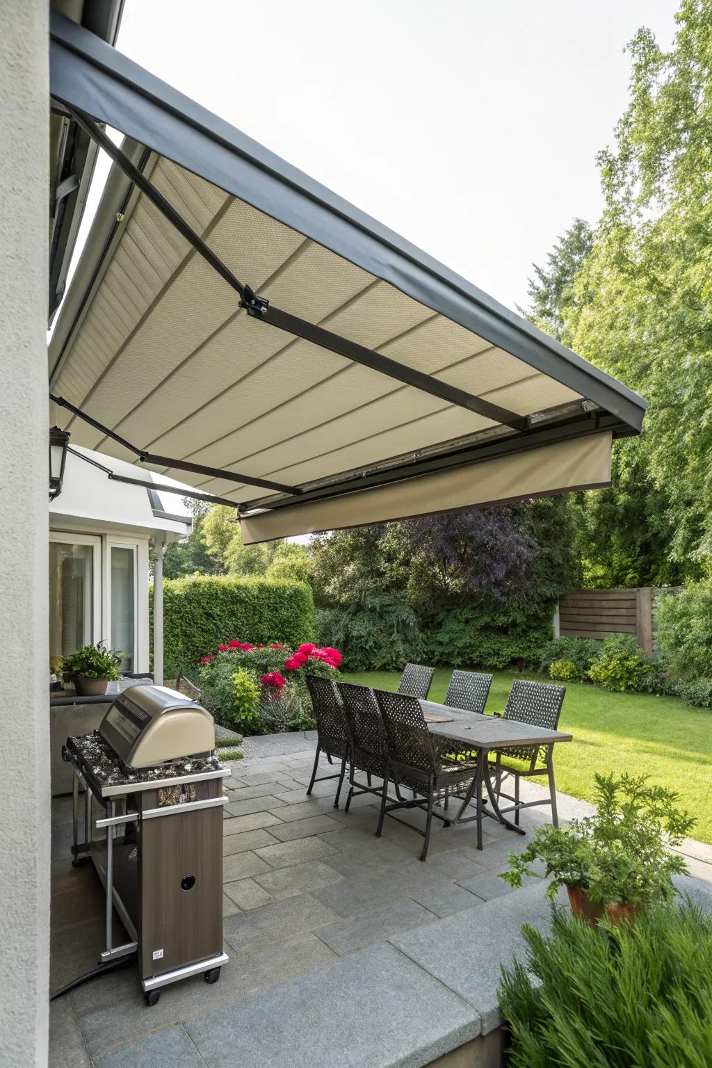 Retractable awnings offer adaptable shade and protection.
