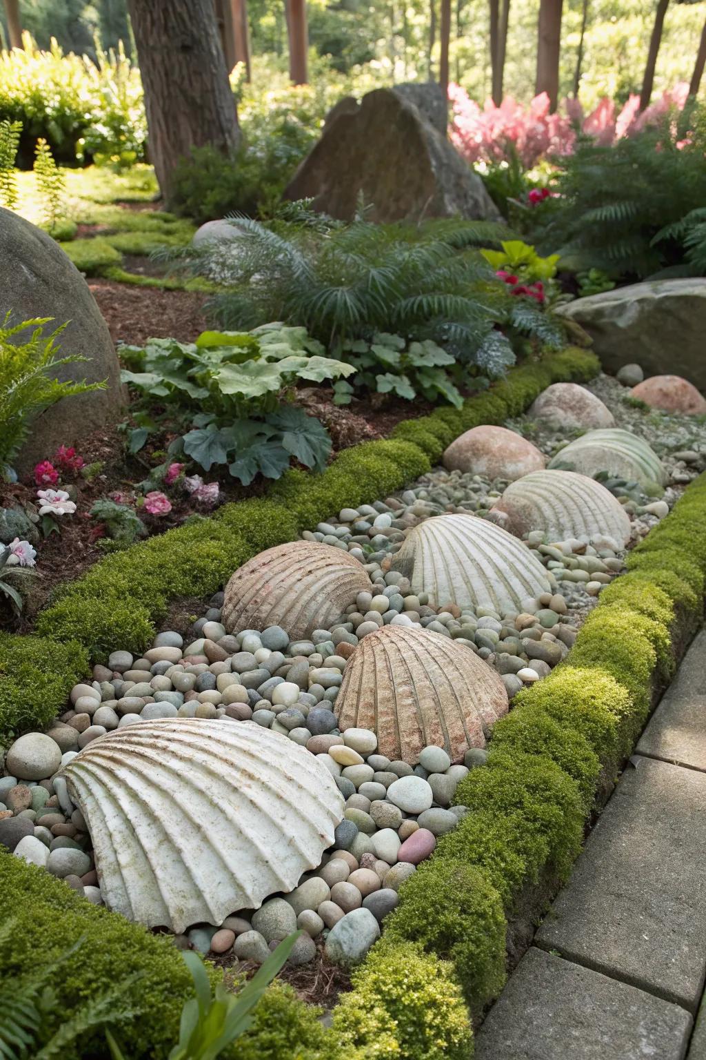 A unique bug hotel featuring large seashells.