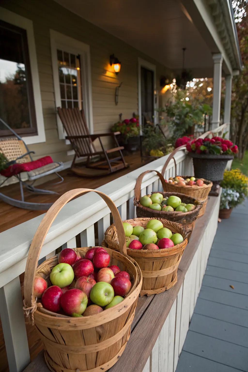 Apple baskets provide a fresh harvest touch.