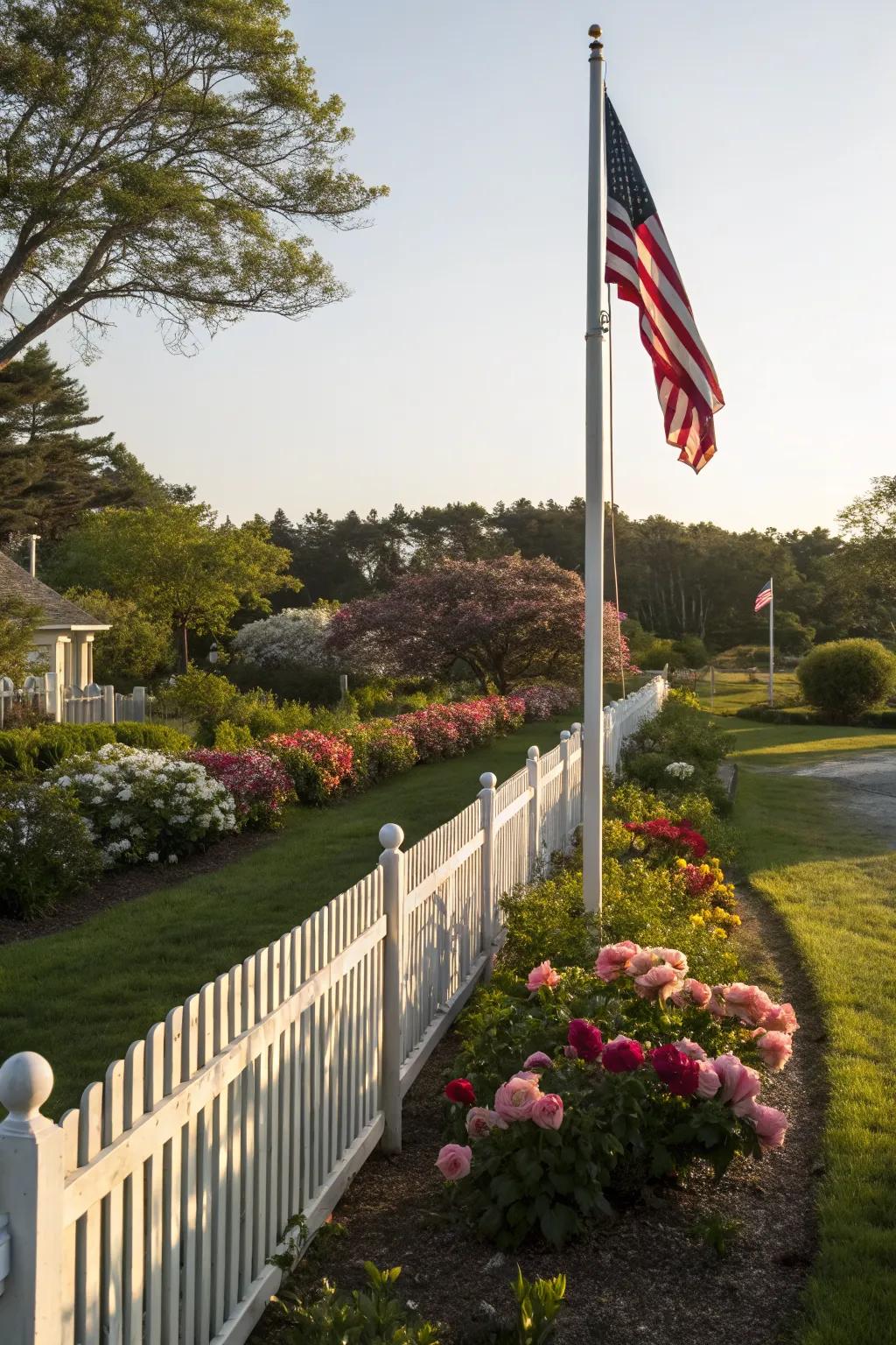 A low fence frames the flagpole and adds a neat boundary.