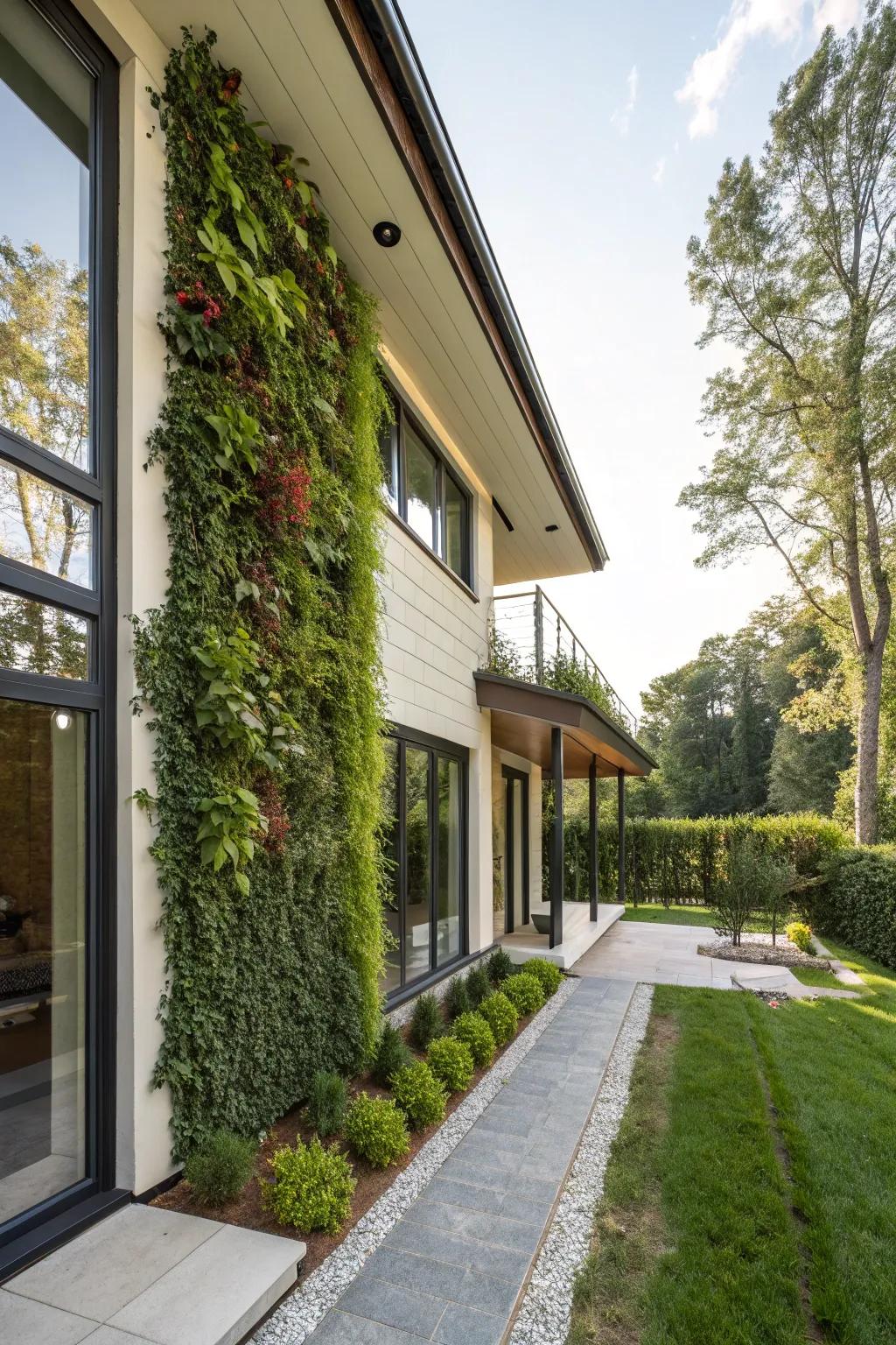 Vertical garden adding greenery to a house exterior