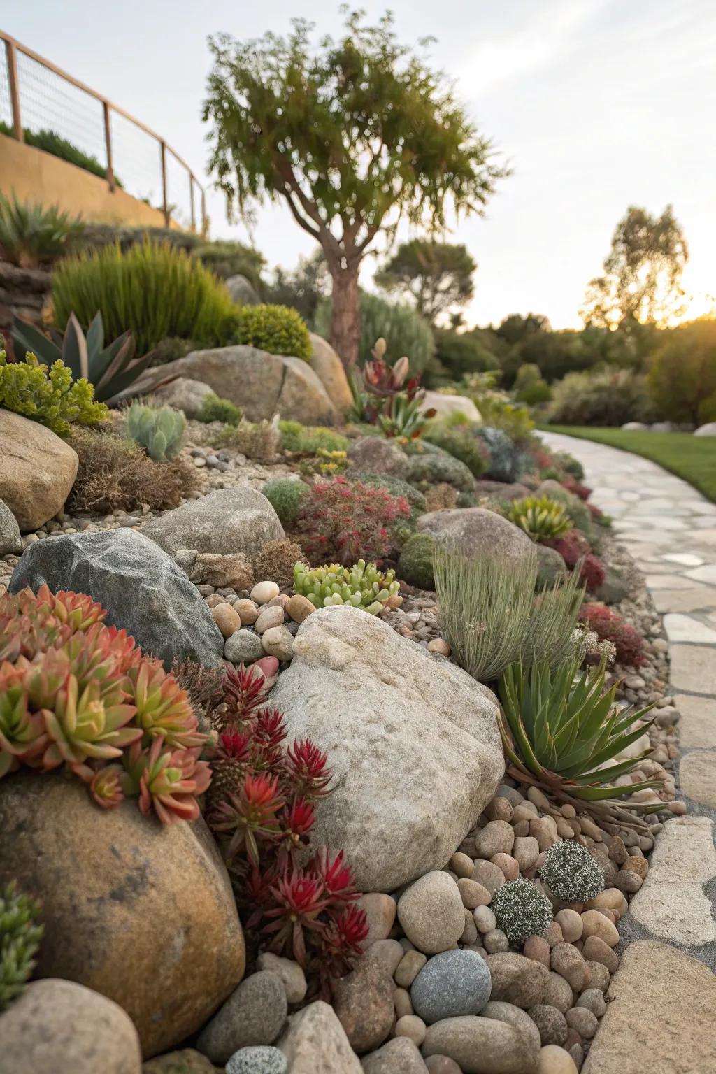 Rock gardens offer beauty with minimal upkeep.