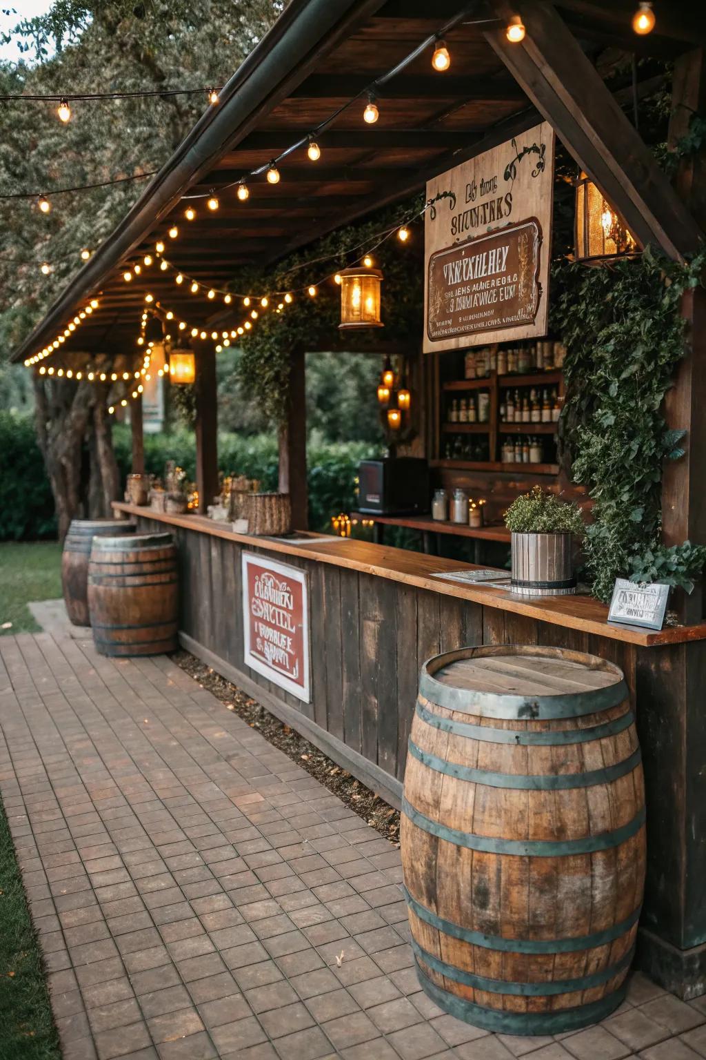A vintage-style bar that brings nostalgic charm to the garden.