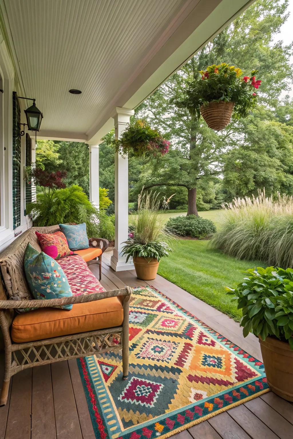 An outdoor rug adds warmth and style to your porch.