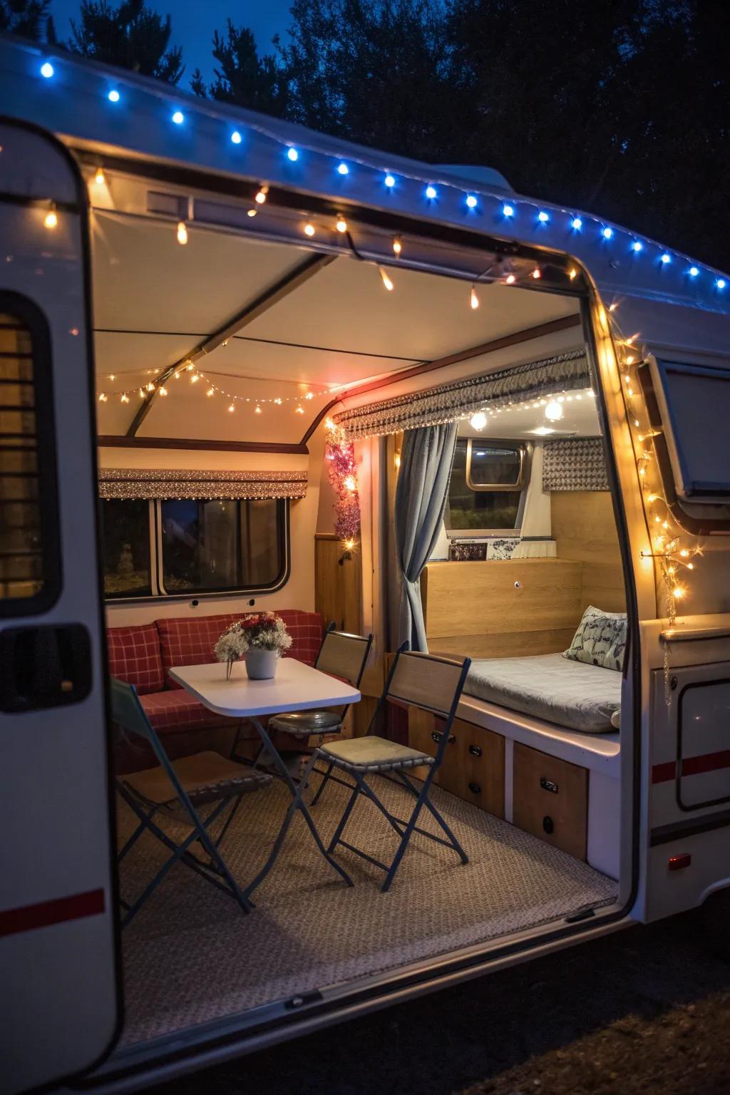 Enhance the ambiance with creative lighting in your camper.