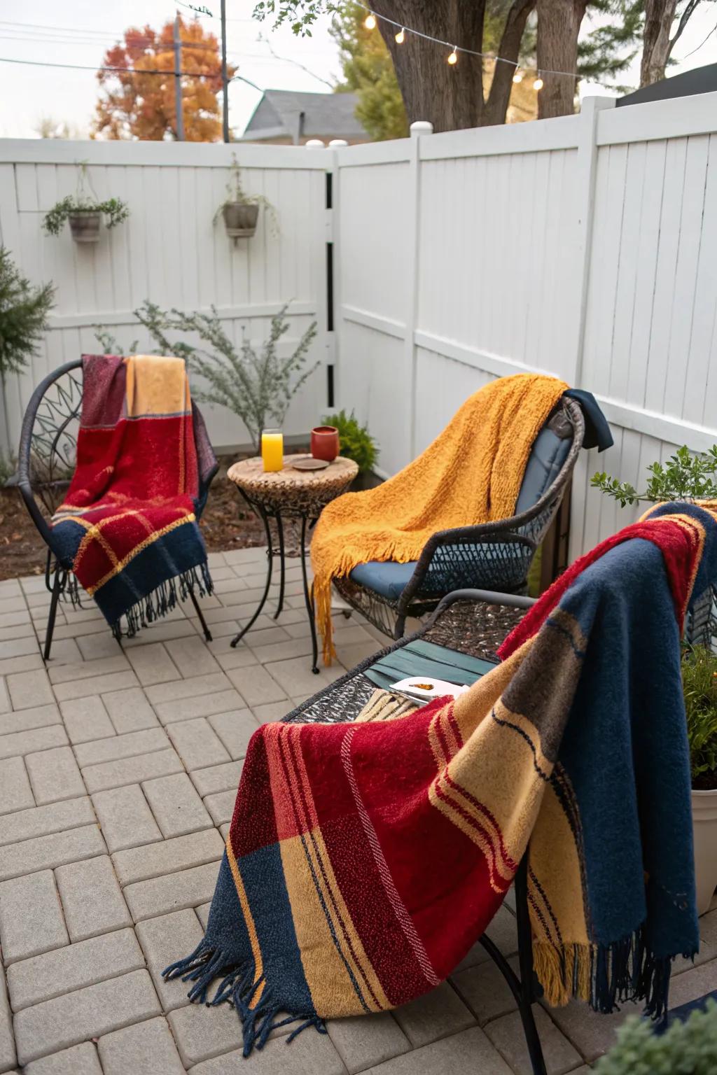 Throw blankets add warmth and a splash of color.
