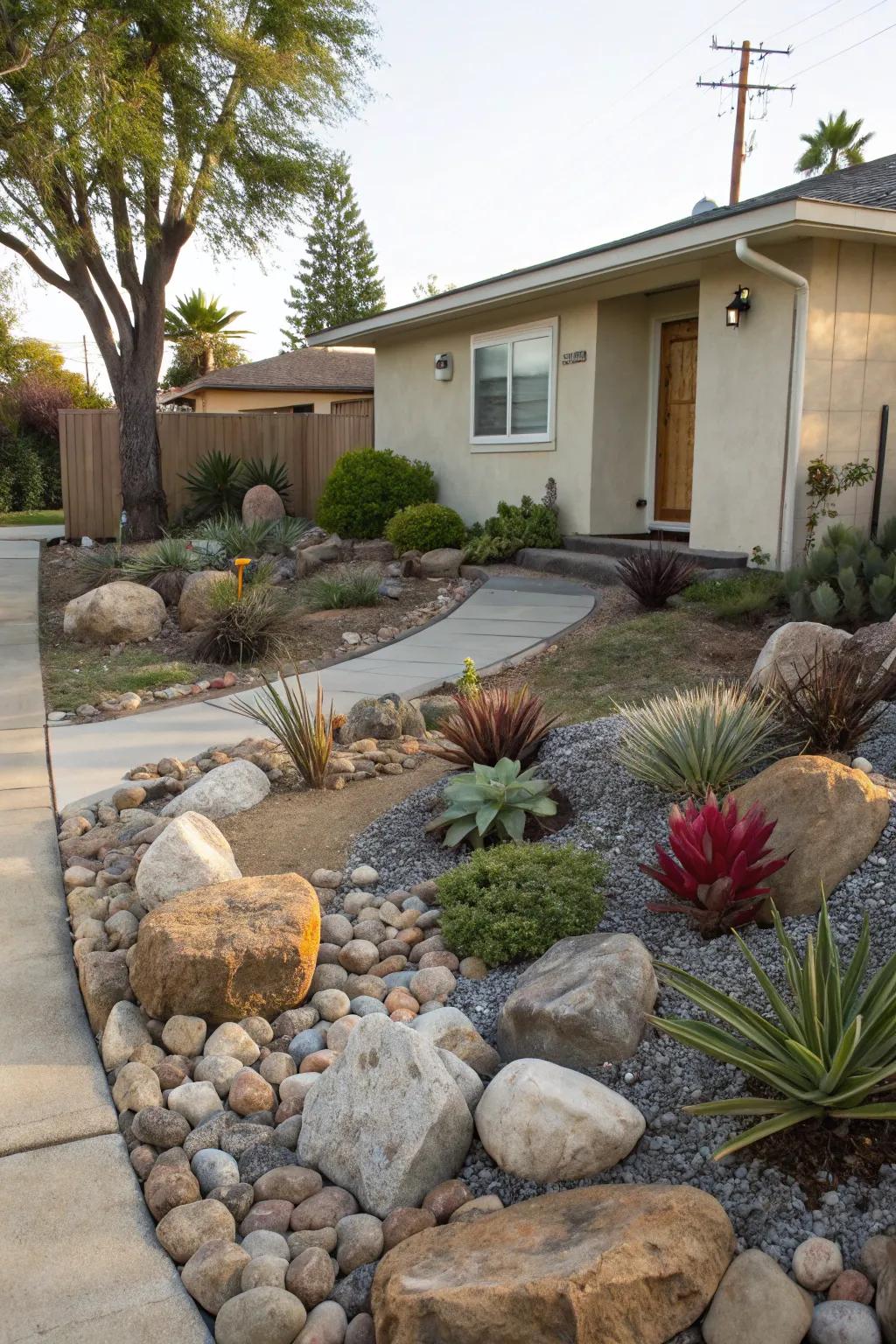 Rock gardens add depth and texture.