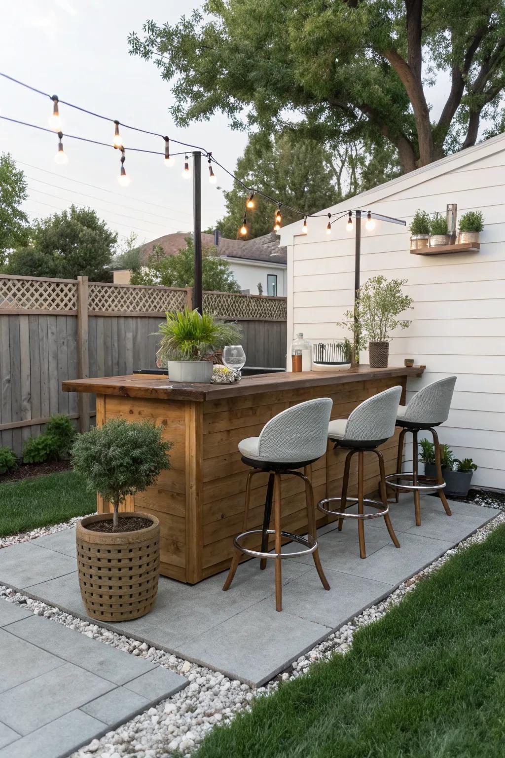 Mix and mingle at your own chic outdoor bar.