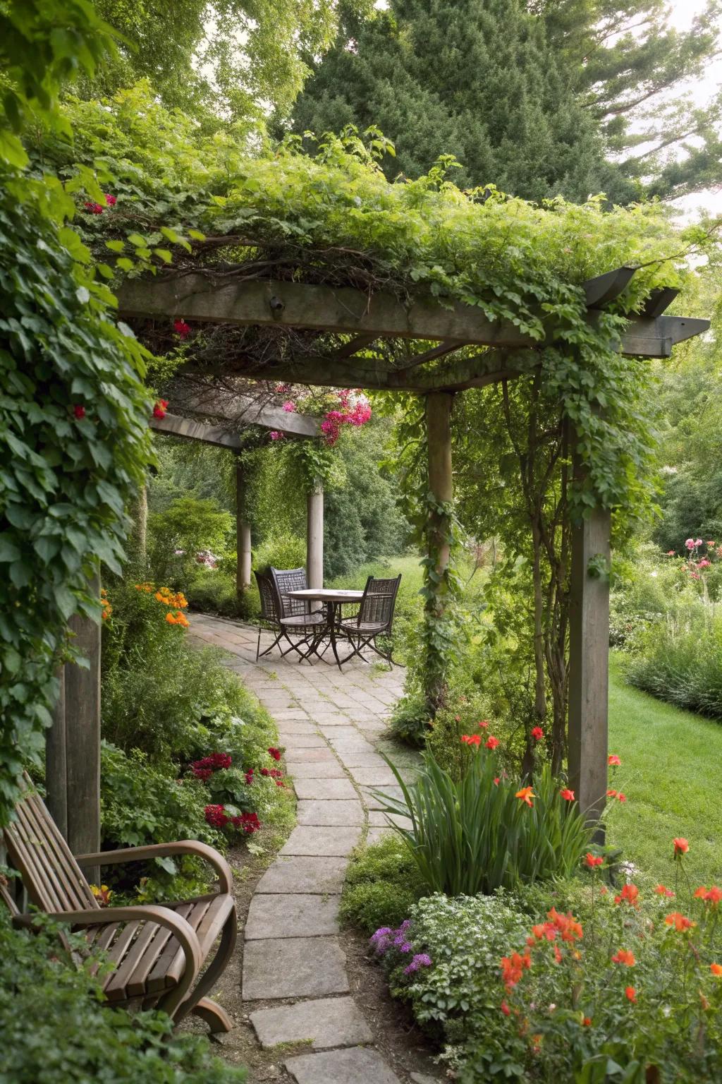 Enjoy natural shade with a charming pergola.
