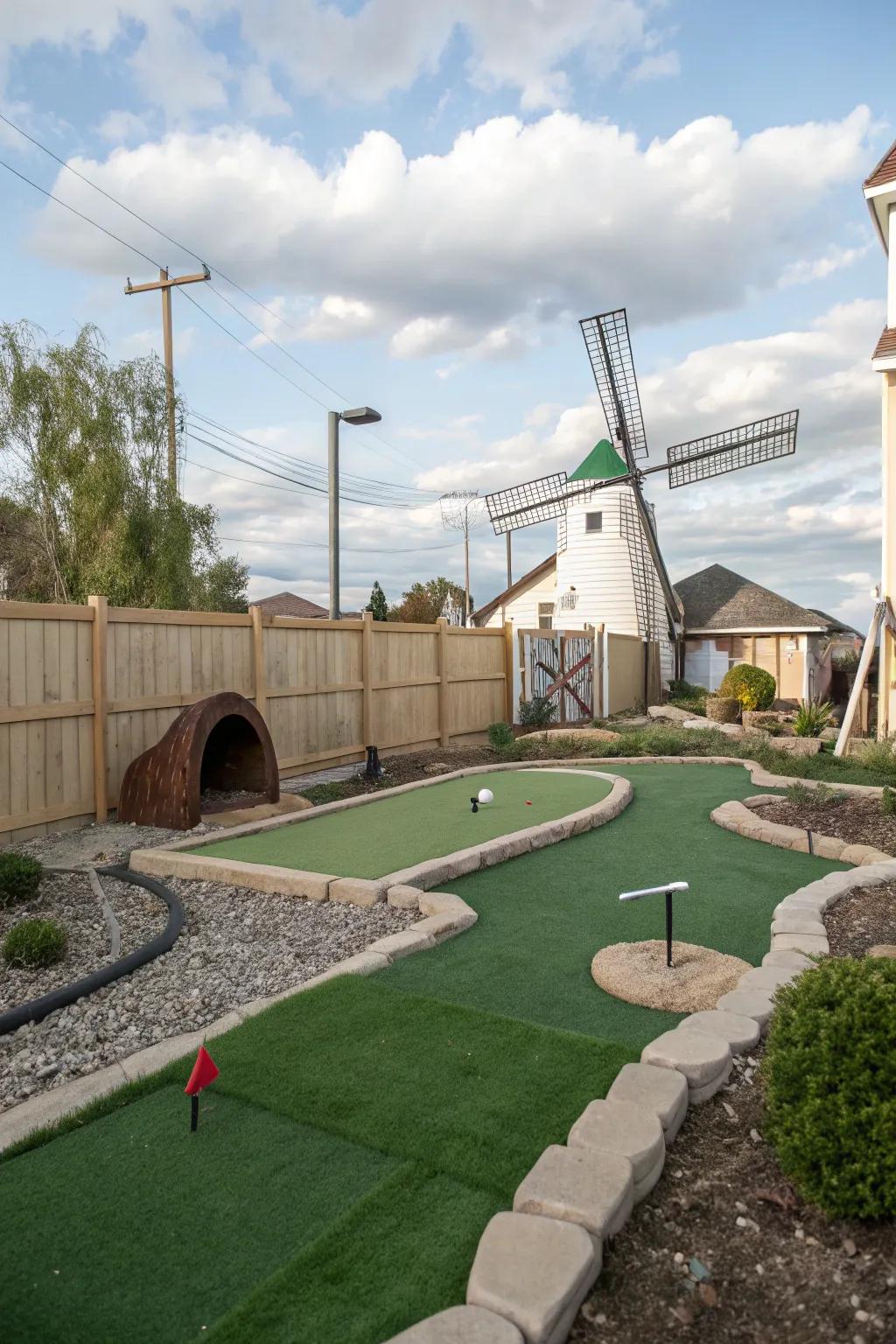 A mini golf course on turf offers endless fun.