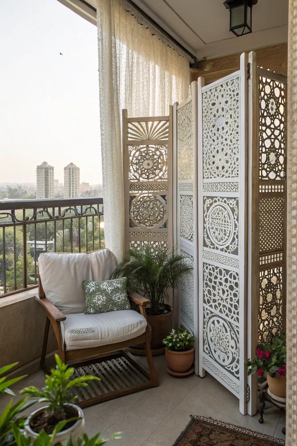 Decorative screens offer privacy with an artistic flair.