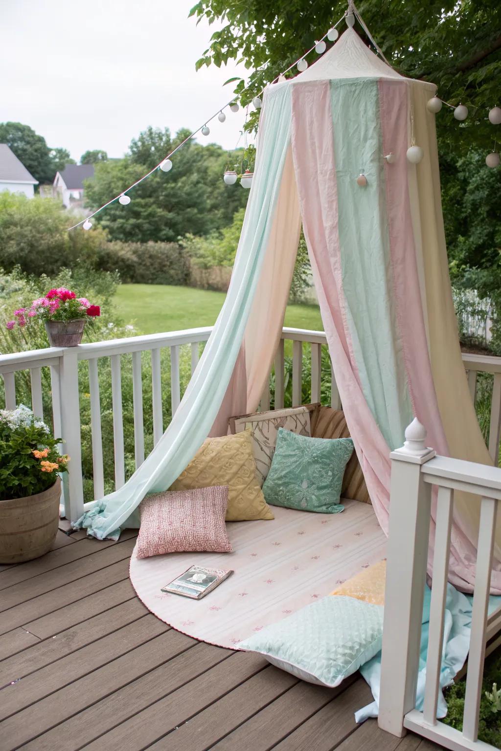 A fabric canopy offers shade and a personal touch.