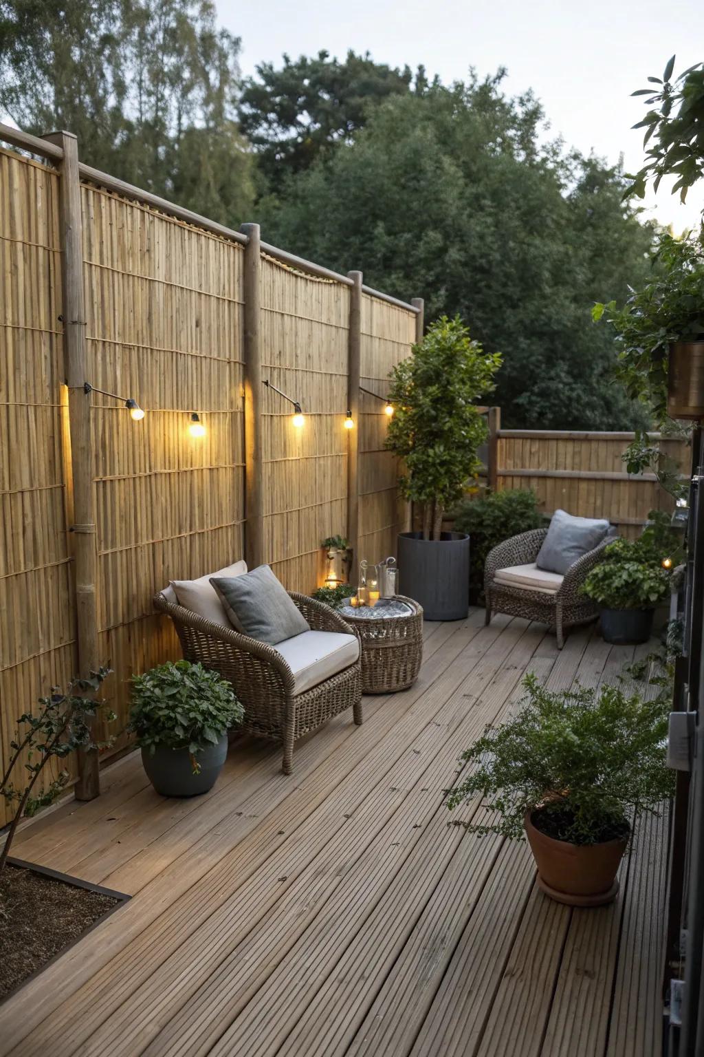 Privacy screens offer seclusion and style to small decks.