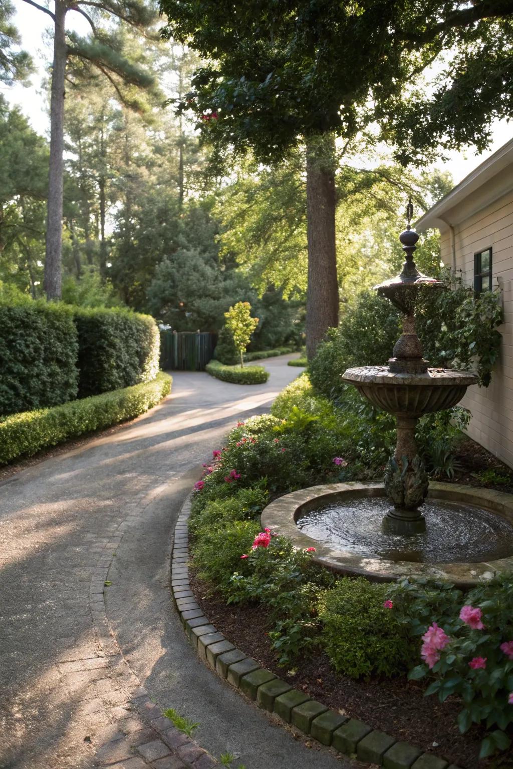 A small water feature adds tranquility and charm.
