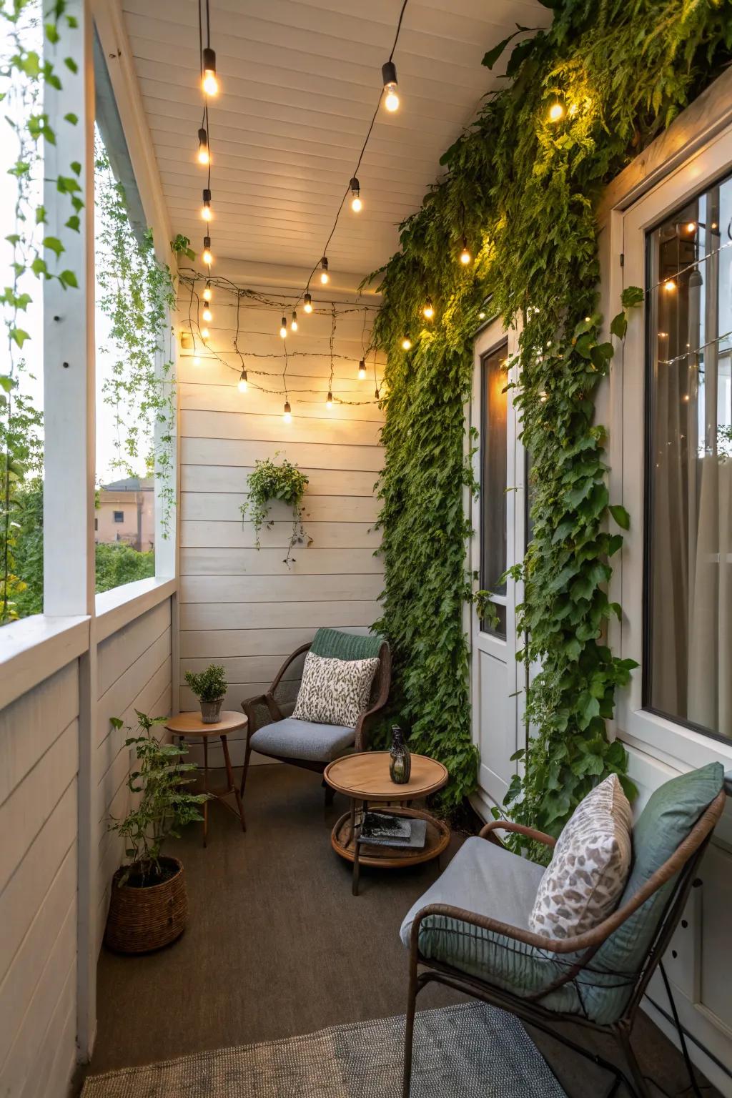 A vertical garden adds greenery without taking up floor space.