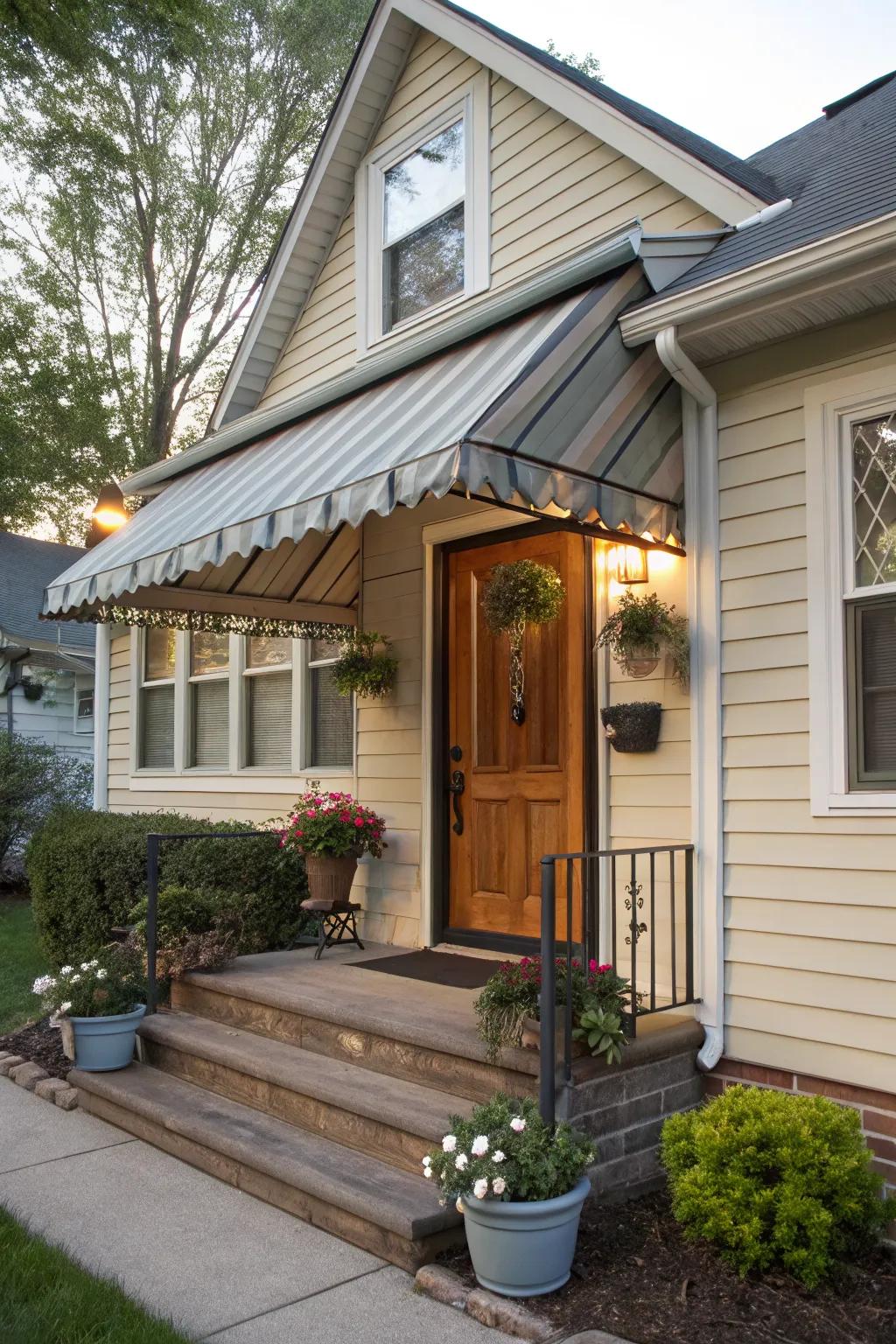 An awning inspired by the roofline ensures architectural cohesion.