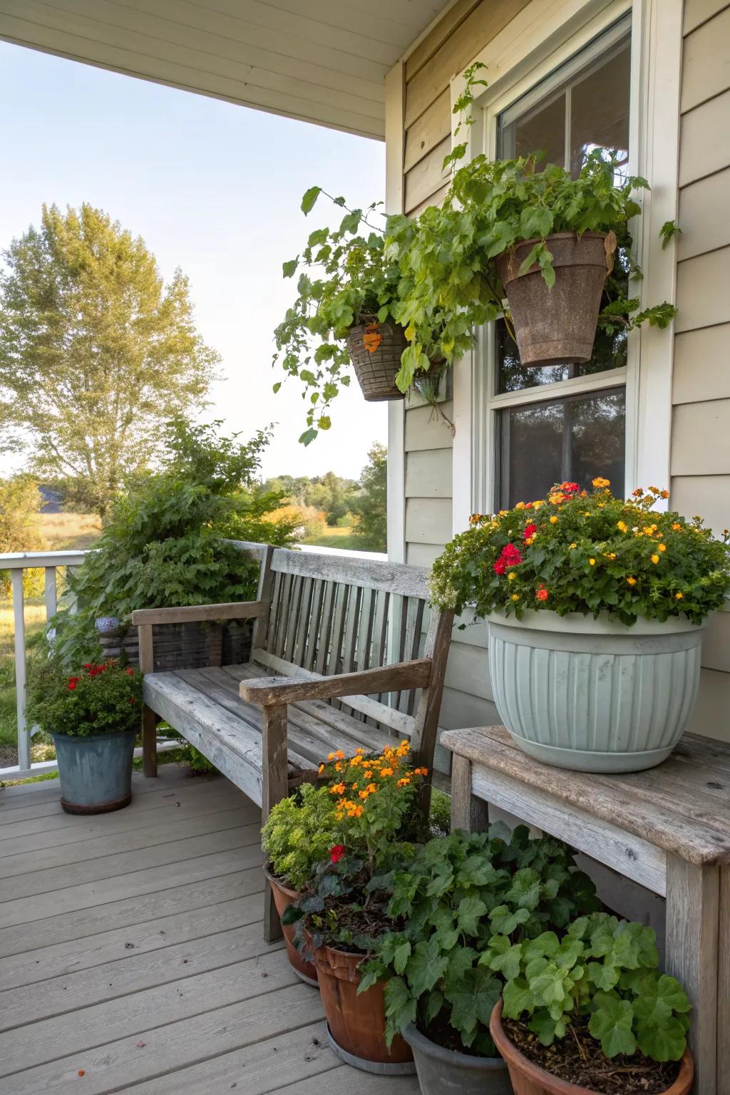 Clustered planters bring depth and interest to your porch.