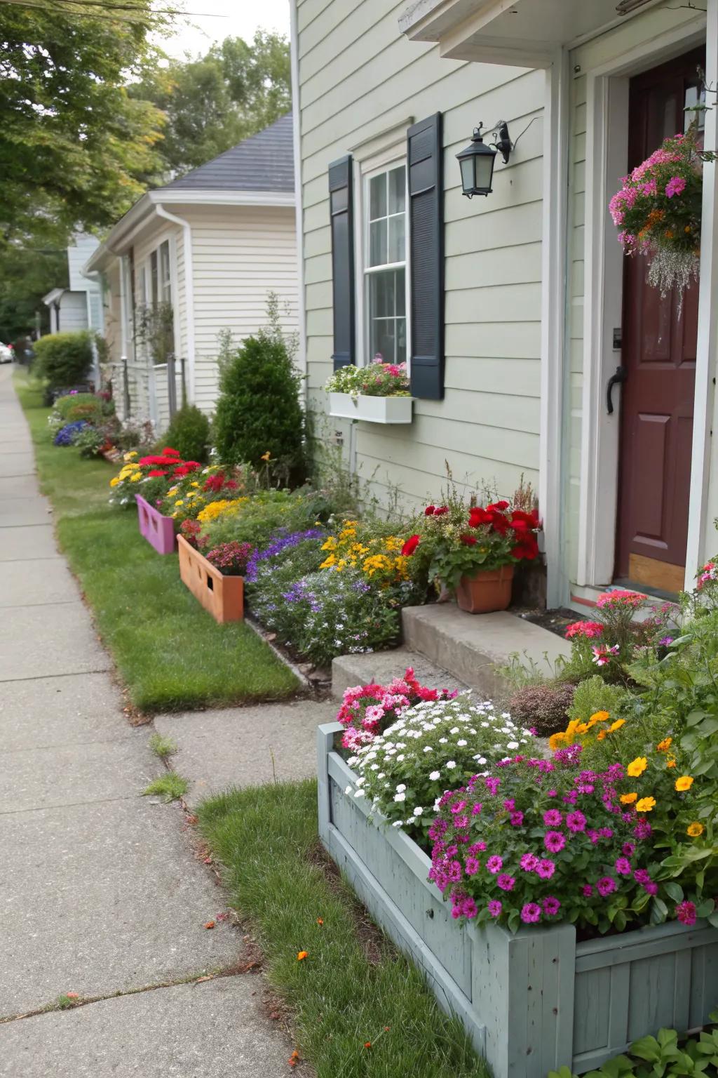 Window boxes add vibrant color without using ground space.