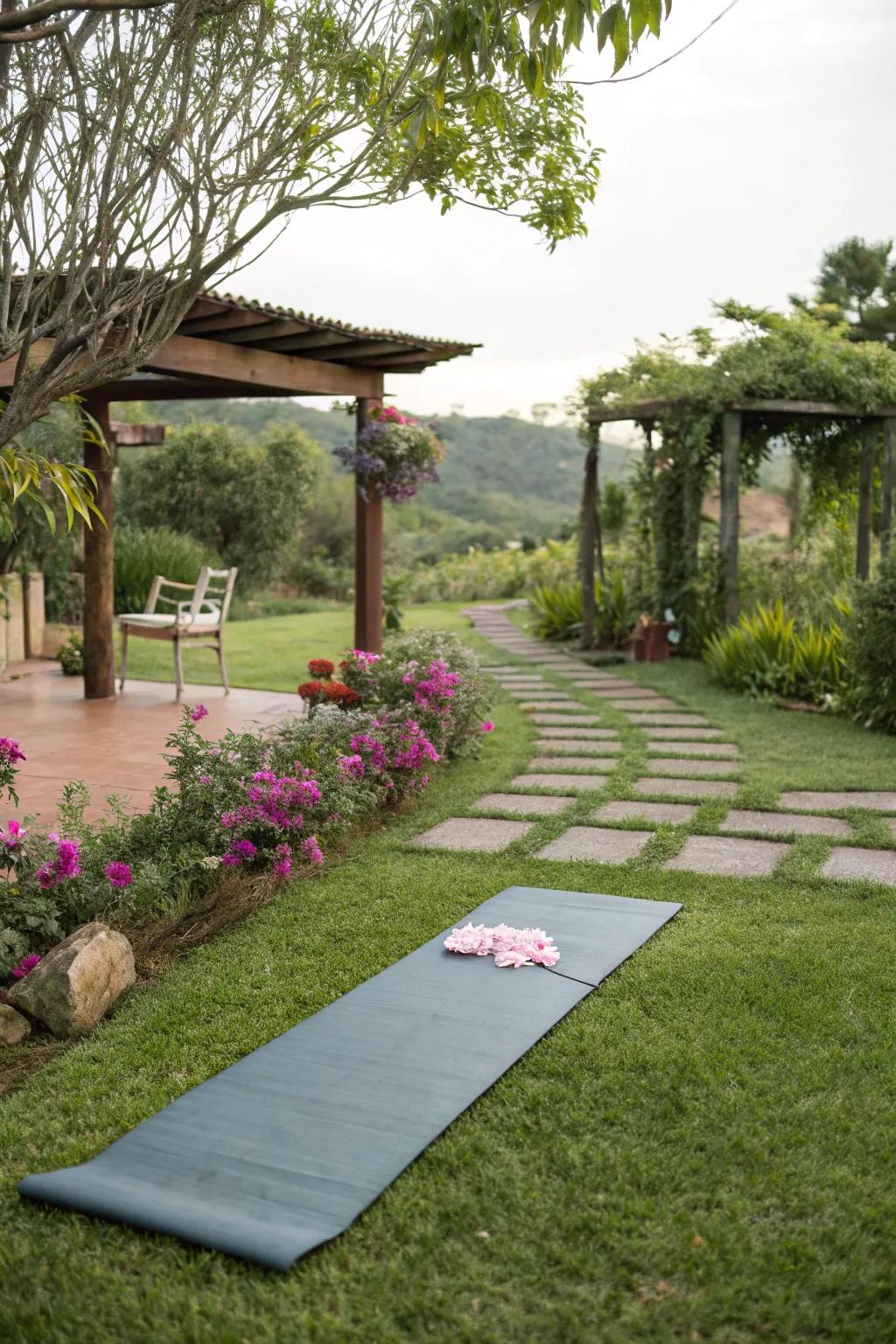 A serene outdoor yoga nook for mindfulness.