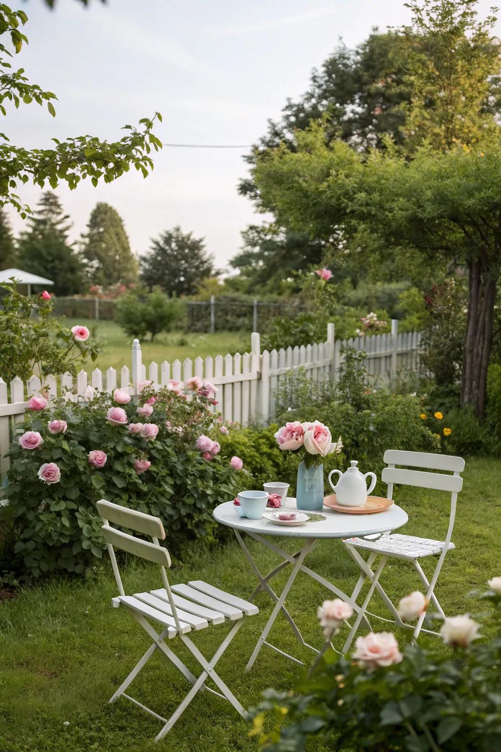 Movable seating allows for flexible garden arrangements.