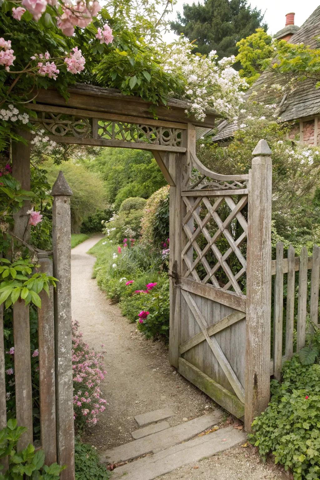 A charming cottage-style gate for a storybook feel.