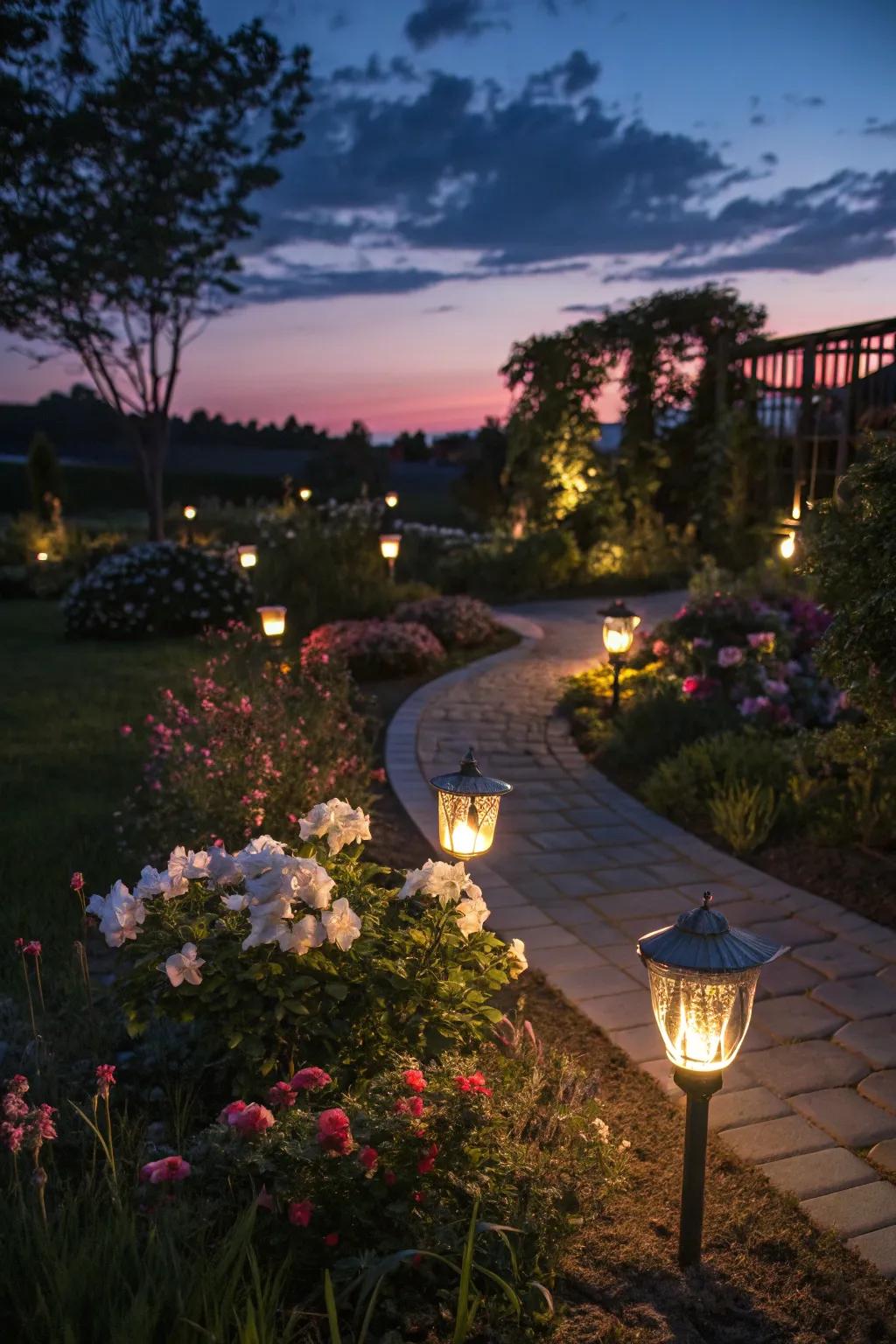 Solar lights creating a glowing haven.