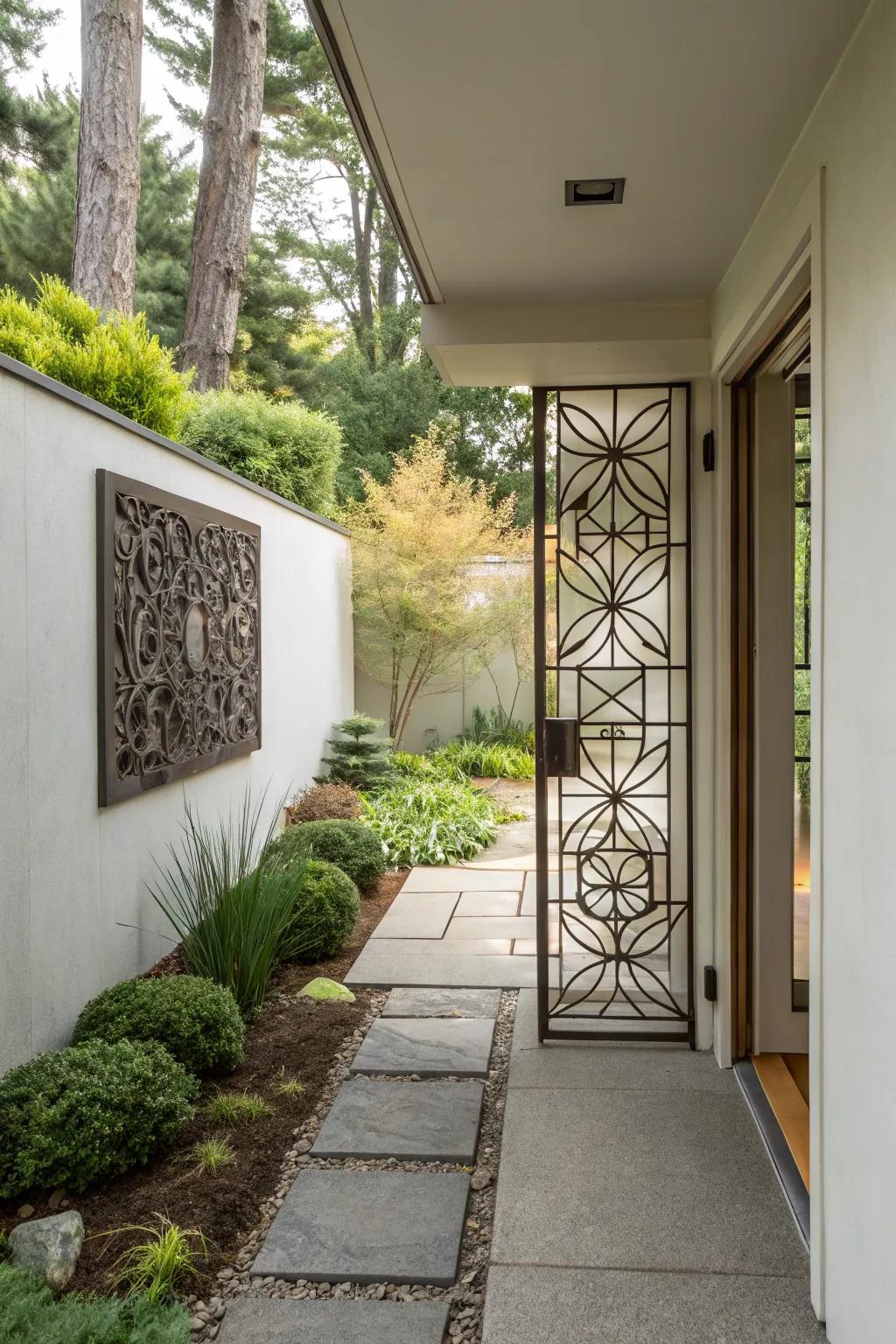 Outdoor art pieces add a personal touch to your entryway.