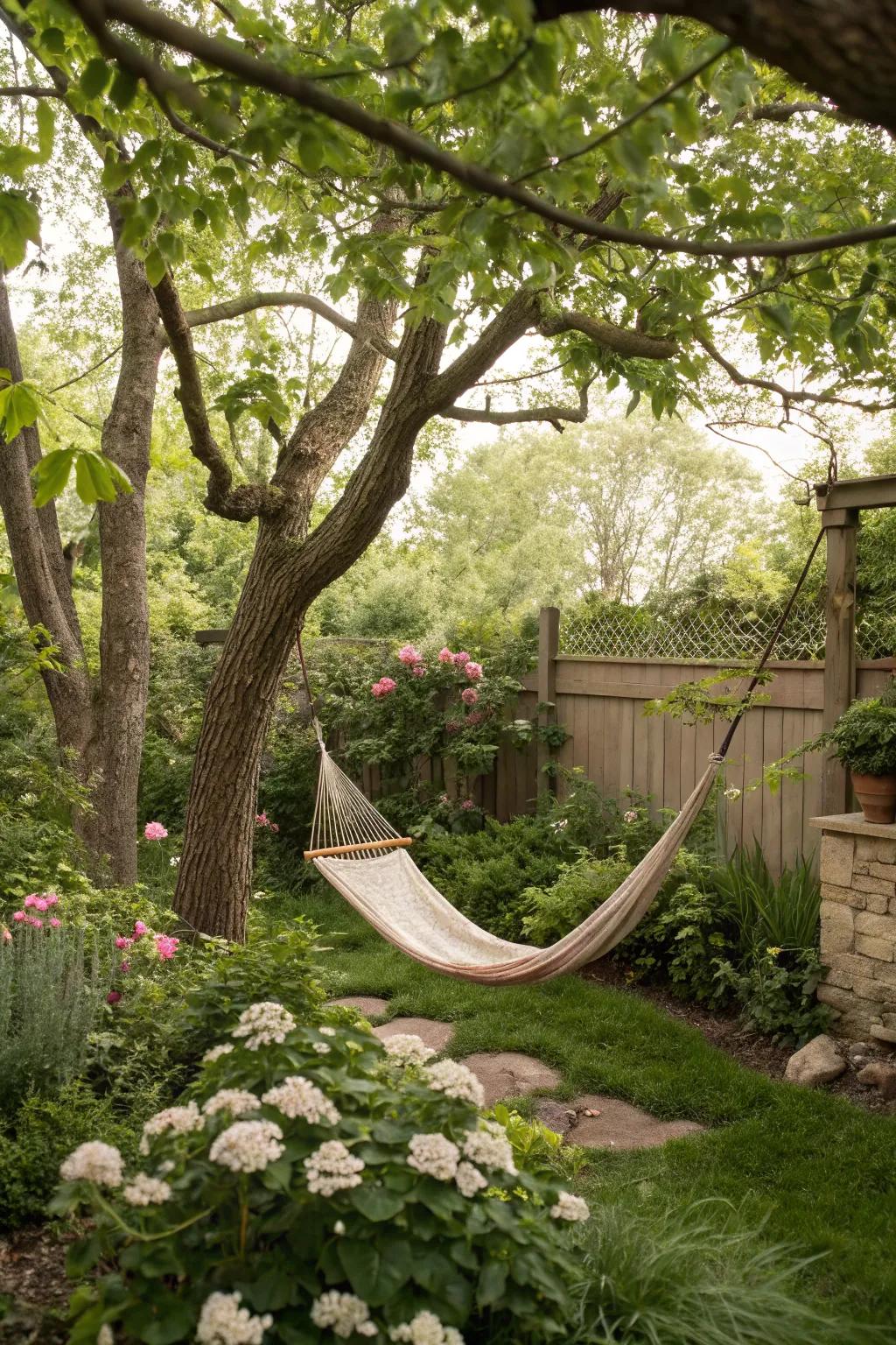 Hammocks create a perfect relaxation nook.