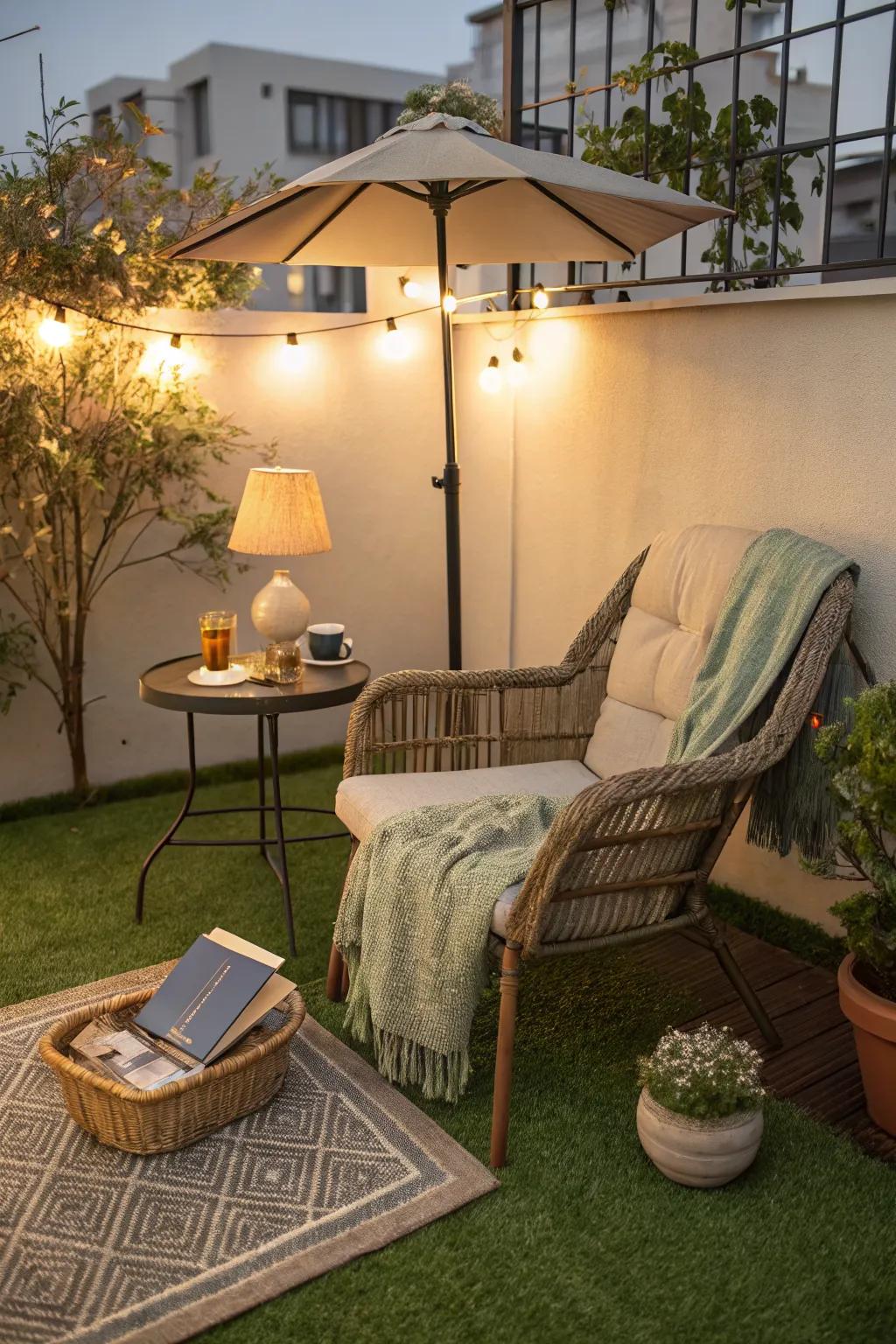 A serene reading nook nestled in greenery.