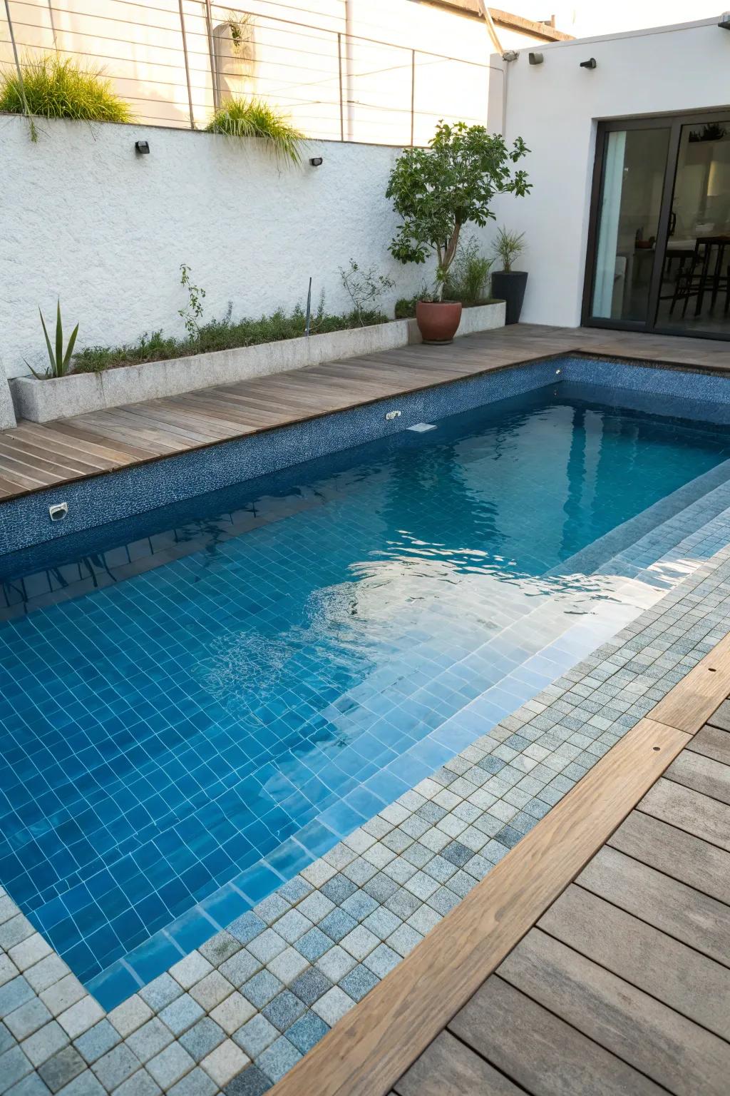 Gradient tiles offer a captivating aquatic illusion.